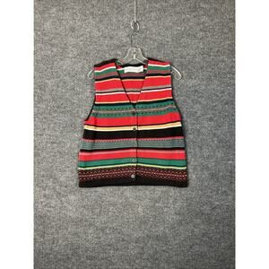 Vintage First Issue Womens Sweater Vest Sz Small Striped Button Up Cottage Boho